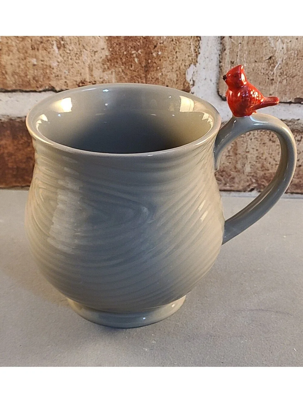 Temp-tations by Tara Woodland Mug Taupe Brown Sz 16 oz Tree Ring 3D Red Cardinal